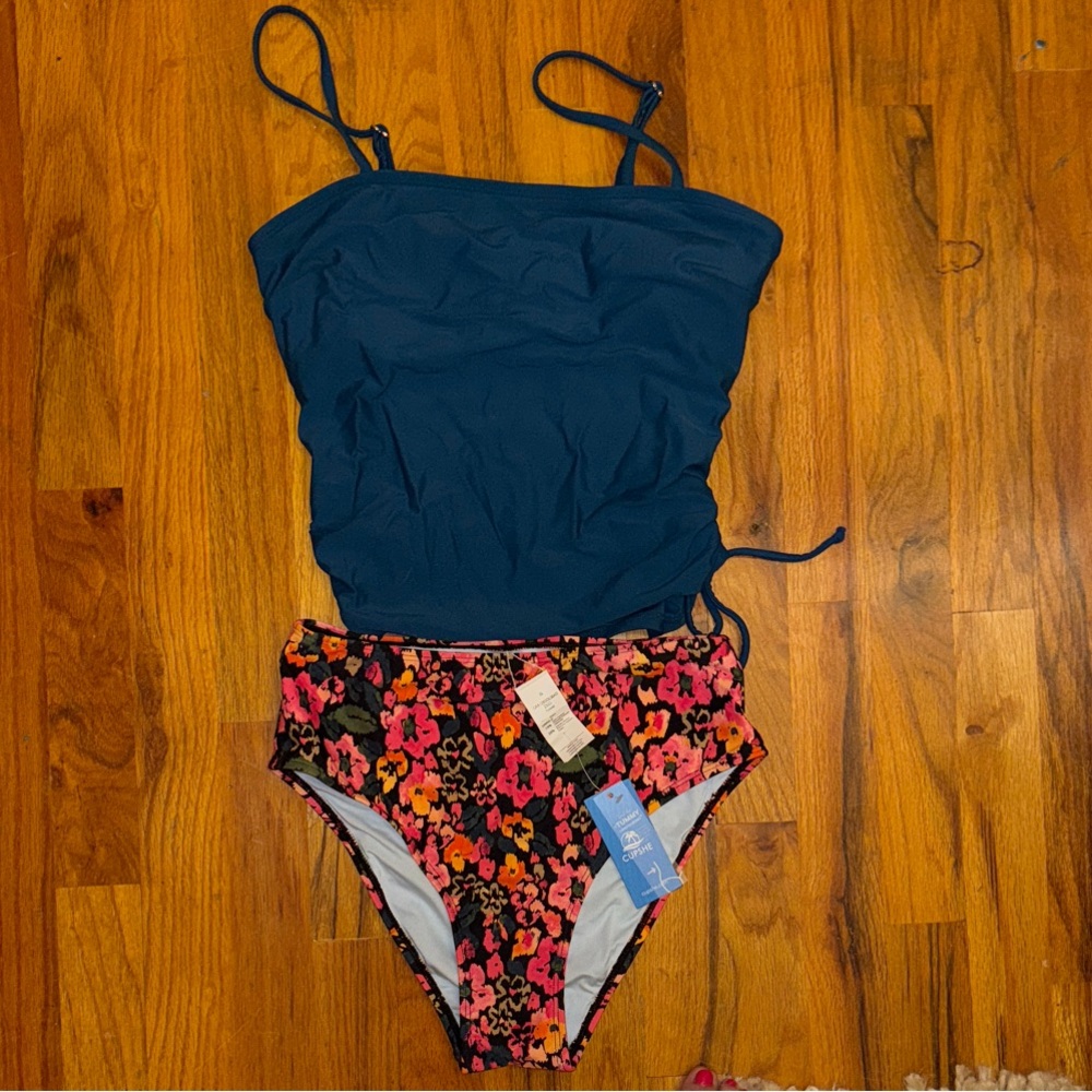 Cupshe Navy and Floral Bikini Set